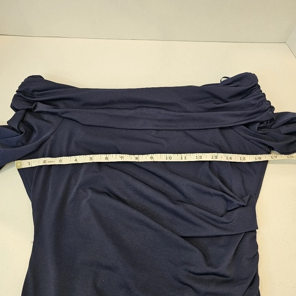 Sam Edelman Off the Shoulder Long Sleeve Midi Body-Con Dress Women's Size 6 Navy - Picture 7 of 13